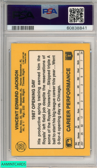 1987 DONRUSS OPENING DAY BO JACKSON #205 KANSAS CITY ROYALS PSA 8 NM-MT 60838841