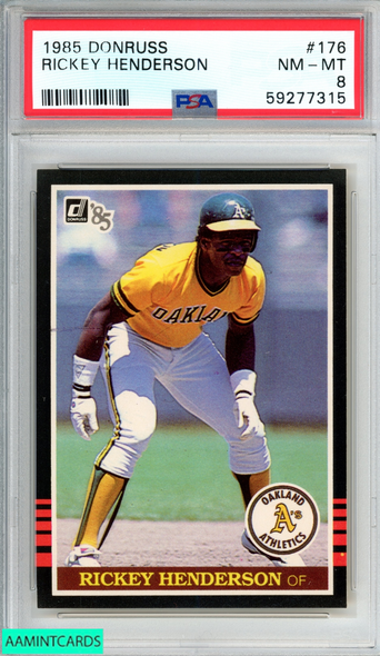 1985 DONRUSS RICKEY HENDERSON #176 OAKLAND ATHLETICS PSA 8 NM-MT 59277315