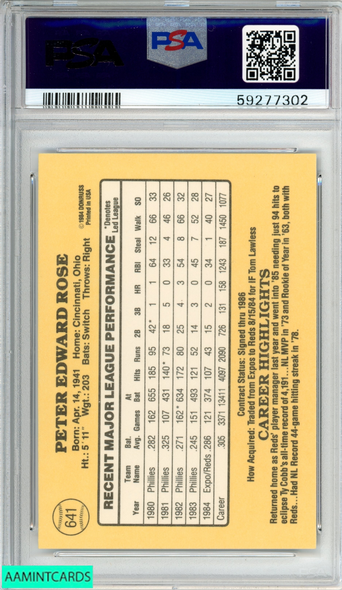 1985 DONRUSS PETE ROSE #641 CINCINNATI REDS PSA 8 NM-MT 59277302