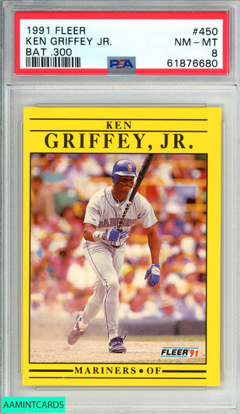 1991 FLEER KEN GRIFFEY JR  #450 BAT 300 SEATTLE MARINERS HOF PSA 8 NM-MT 61876680