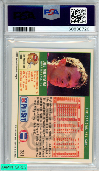 1989 PRO SET JOE MONTANA #381 SAN FRANCISCO 49ERS HOF PSA 8 NM-MT 60838720