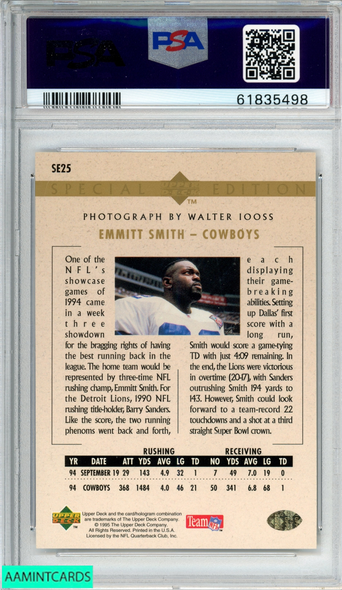 1995 UPPER DECK SPECIAL EDITION EMMITT SMITH #SE25 GOLD COWBOYS HOF PSA 8 NM-MT 61835498