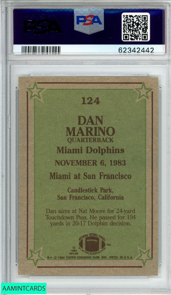 1984 Topps #123 Dan Marino Rc Dolphins Hof Psa 7 Dna Auto 10 F3602033-860