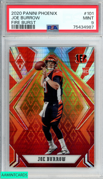 2020 PANINI PHOENIX JOE BURROW #101 FIRE BURST ROOKIE RC PSA 9 MINT 75434987