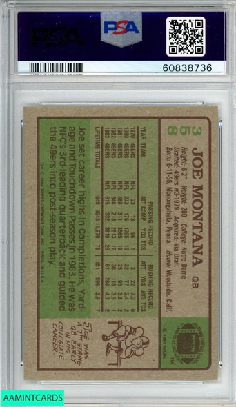 1984 TOPPS JOE MONTANA #358 SAN FRANCISCO 49ERS HOF PSA 7 NM 60838736