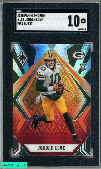 2020 PANINI PHOENIX JORDAN LOVE #104 FIRE BURST ROOKIE RC PACKERS SGC 10 GEM 3288313