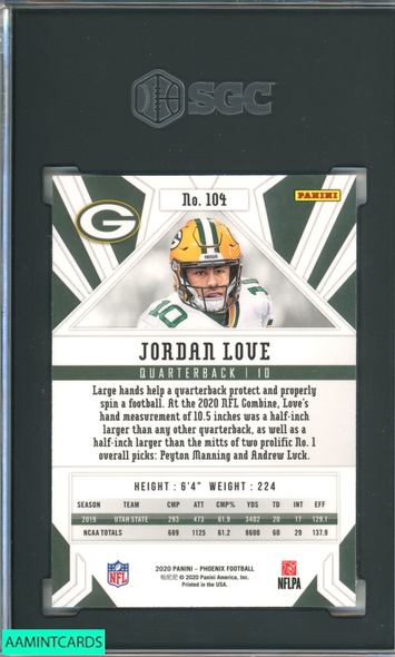 2020 PANINI PHOENIX JORDAN LOVE #104 FIRE BURST ROOKIE RC PACKERS SGC 9.5 MT+ 8233679