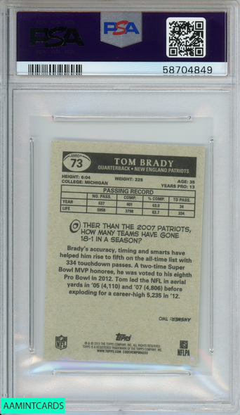 2013 TOPPS 1959 TOPPS MINI TOM BRADY #73 NEW ENGLAND PATRIOTS PSA 9 MINT 58704849