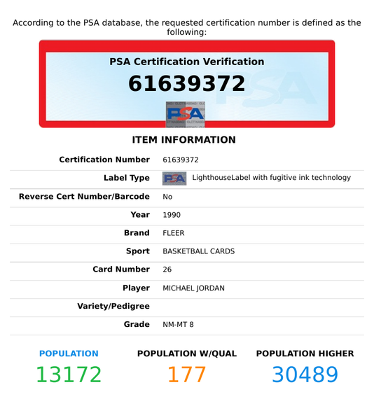 1990 FLEER MICHAEL JORDAN #26 CHICAGO BULLS HOF PSA 8 NM-MT 61639372