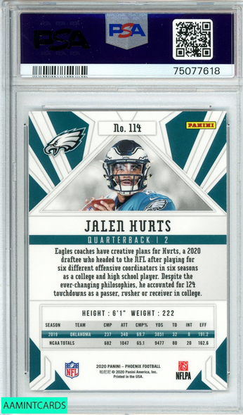 2020 PANINI PHOENIX JALEN HURTS #114 FIRE BURST ROOKIE RC PSA 10 GEM MT 75077618