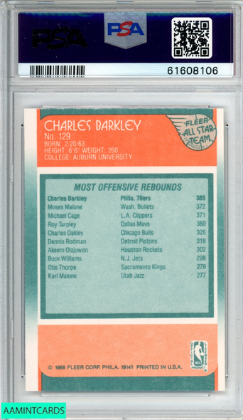 1988 FLEER CHARLES BARKLEY #129 ALL-STAR PHILADELPHIA 76ERS HOF PSA 7 NM 61608106