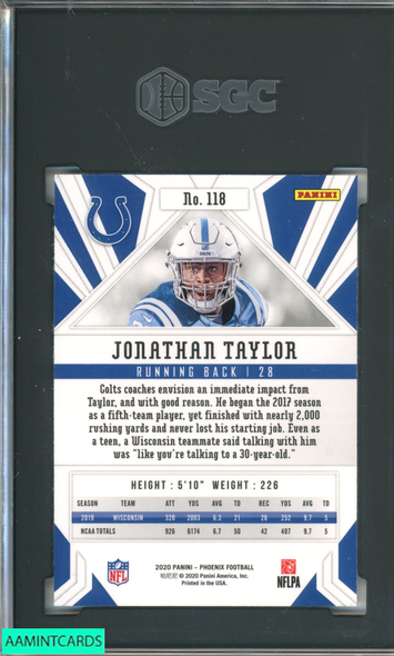 2020 PANINI PHOENIX JONATHAN TAYLOR #118 FIRE BURST ROOKIE RC COLTS SGC 10 GEM 8554355