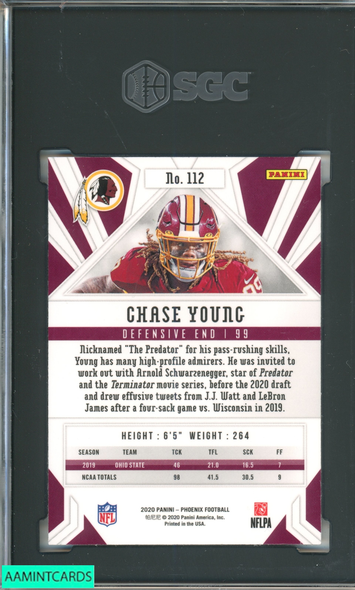 2020 PANINI PHOENIX CHASE YOUNG #112 FIRE BURST ROOKIE RC SGC 10 GEM 8284930