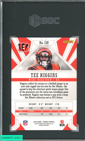 2020 PANINI PHOENIX TEE HIGGINS #110 FIRE BURST ROOKIE RC BENGALS SGC 10 GEM 9180289