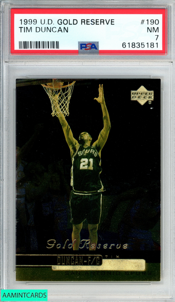 1999 UPPER DECK GOLD RESERVE TIM DUNCAN #190 SAN ANTONIO SPURS HOF PSA 7 NM 61835181