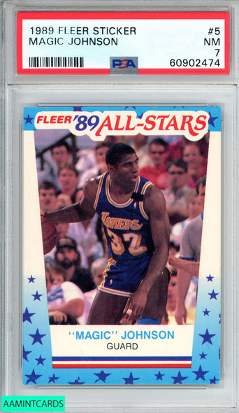 1989 FLEER STICKER MAGIC JOHNSON #5 LOS ANGELES LAKERS HOF PSA 7 NM 60902474