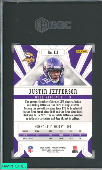 2020 PANINI PHOENIX JUSTIN JEFFERSON #111 FIRE BURST ROOKIE RC SGC 9.5 MT+ 9391808