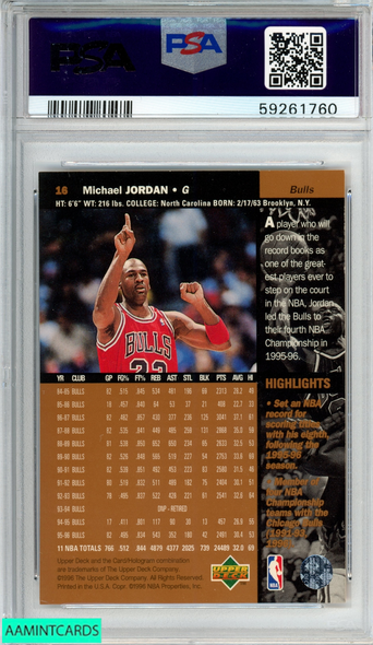 1996 UPPER DECK MICHAEL JORDAN #16 CHICAGO BULLS HOF PSA 8 NM-MT 59261760