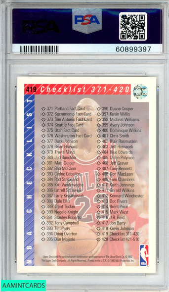 1992 UPPER DECK CHECKLIST 311-420 #419 MICHAEL JORDAN BULLS HOF PSA 8 NM-MT 60899397