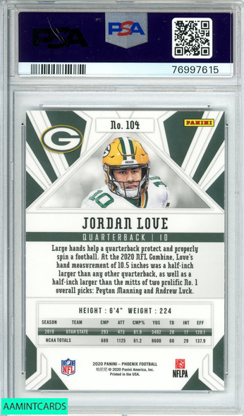 2020 PANINI PHOENIX JORDAN LOVE #104 FIRE BURST ROOKIE RC PSA 10 GEM MT 76997615