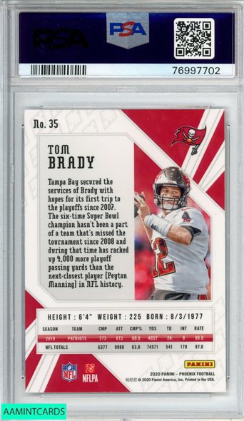 2020 PANINI PHOENIX TOM BRADY #35 FIRE BURST TAMPA BAY BUCCANEERS PSA 10 GEM MT 76997702