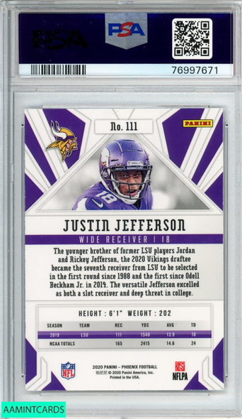 2020 PANINI PHOENIX JUSTIN JEFFERSON #111 FIRE BURST ROOKIE RC PSA 10 GEM MT 76997671