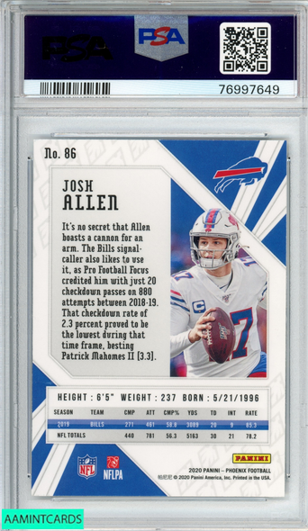 2020 PANINI PHOENIX JOSH ALLEN #86 FIRE BURST BUFFALO BILLS PSA 10 GEM MT 76997649