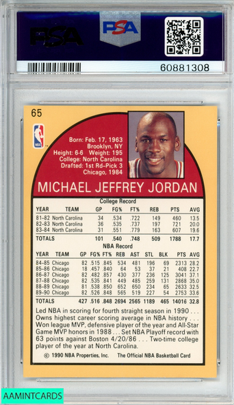 1990 HOOPS MICHAEL JORDAN #65 CHICAGO BULLS HOF PSA 8 NM-MT 60881308