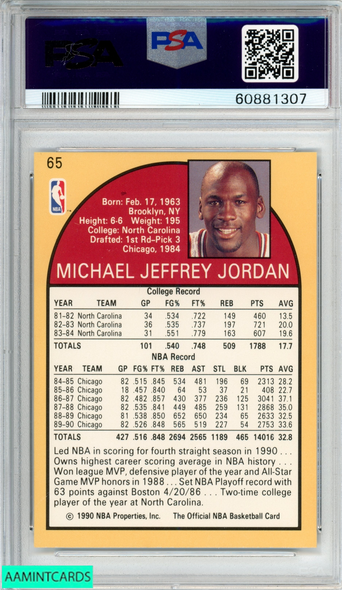 1990 HOOPS MICHAEL JORDAN #65 CHICAGO BULLS HOF PSA 8 NM-MT 60881307