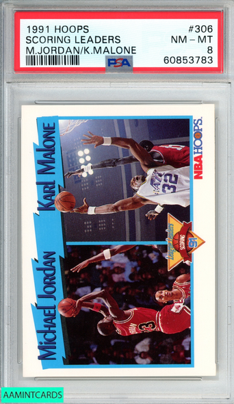 1991 HOOPS SCORING LEADERS #306 MICHAEL JORDAN KARL MALONE PSA 8 NM-MT 60853783