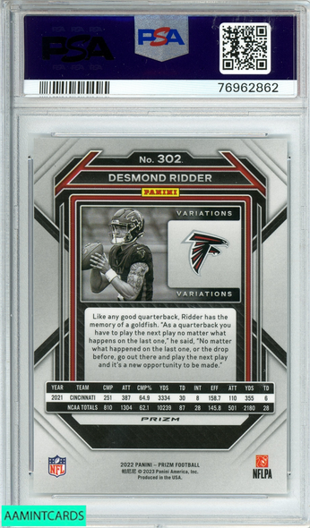 2022 PANINI PRIZM DESMOND RIDDER #302 VARIATION ROOKIE RC PSA 10 GEM MT 76962862