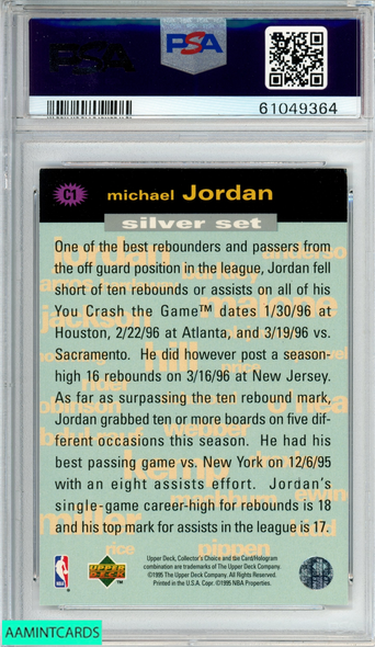 1995 COLL CHOICE CRASH THE GAME MICHAEL JORDAN #C1 AST REB SILVER REDEMP PSA 8 61049364