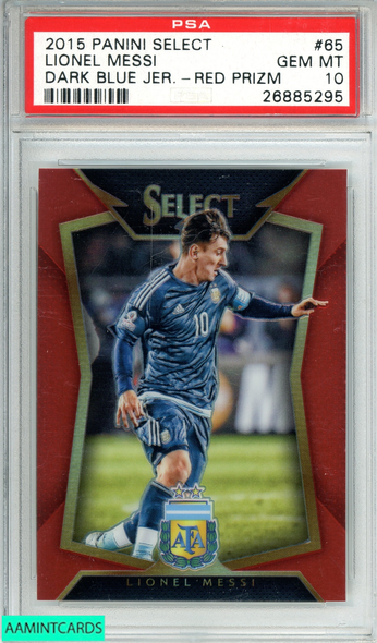 2015 PANINI SELECT LIONEL MESSI#65 DARK BLUE JERSEY-RED PRIZM 107 OF 199 PSA 10 26885295