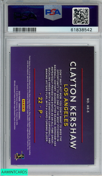 2020 PANINI DONRUSS AS SEEN ON TV CLAYTON KERSHAW #AS5 DIAMOND PSA 9 MINT 61838542