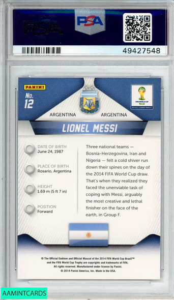 2014 PANINI PRIZM WORLD CUP LIONEL MESSI #12 ARGENTINA PSA 10 GEM MT 49427548