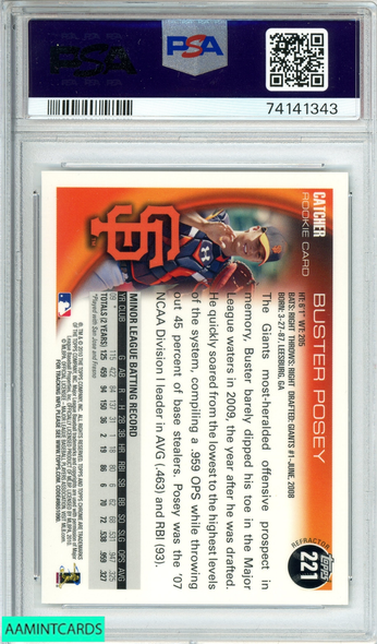 2010 TOPPS CHROME BUSTER POSEY #221 WRAPPER REDEMPTION-REF RC  PSA 10 GEM MT 74141343