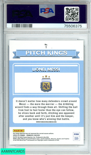 2022 PANINI DONRUSS FIFA LIONEL MESSI #1 PITCH KINGS-SILVER PSA 10 GEM MT 75506375