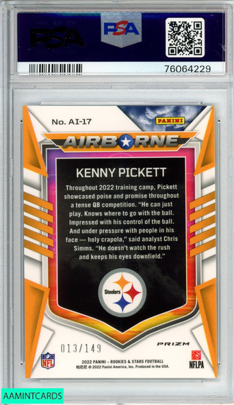 2022 ROOKIES AND STARS AIRBORNE KENNY PICKETT #AI17 WHITE 13 OF 149 RC PSA 10 76064229