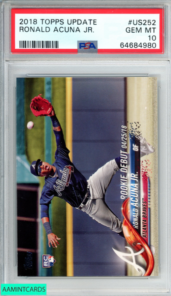 2018 TOPPS UPDATE RONALD ACUNA JR #US252 ROOKIE RC ATLANTA BRAVES PSA 10 GEM MT 64684980