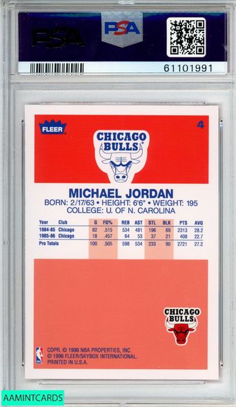 1996 FLEER DECADE OF EXCELLENCE MICHAEL JORDAN #4 BULLS HOF PSA 10 GEM MT 61101991