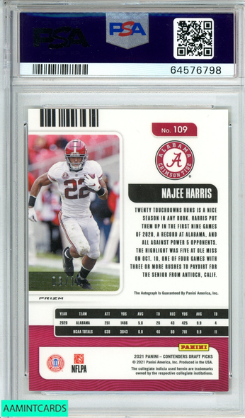 2021 PANINI CONTENDERS D NAJEE HARRIS #109 PREM ED AUTO-GOLD RC PSA 10 AUTO 9 64576798