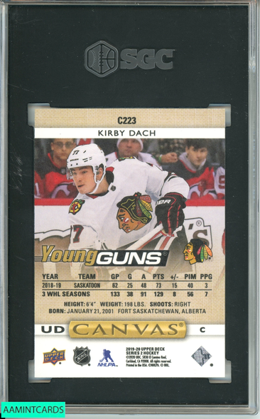 2019-20 UPPER DECK KIRBY DACH #C223 CANVAS CHICAGO BLACKHAWKS RC SGC 9 MINT 4866764