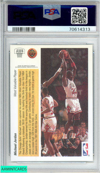 1991 UPPER DECK AWARD WINNER HOLOGRAM MICHAEL JORDAN #AW4 BULLS HOF PSA 9 MINT 70614313