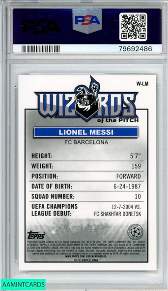 2020 TOPPS MERLIN CHROME UEFA WIZARDS OF THE PITCH LIONEL MESSI #LM PSA 9 79692486