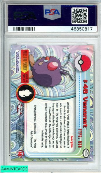 2000 TOPPS CHROME POKEMON T V  VENONAT #48 POKEMON T V  PSA 9 MINT 46850817