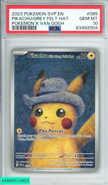 2023 POKEMON SVP EN PIKACHU GREY FELT HAT#085 POKEMON X VAN GOGH PSA 10 GEM MT 83482004