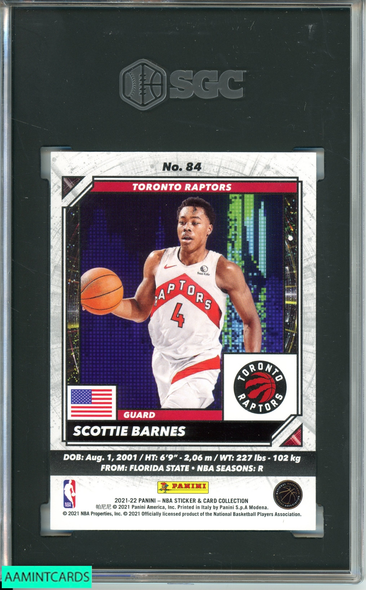 2022 PANINI STICKERANDCARD COL SCOTTIE BARNES#84 BLUE FOIL RC 15 OF 299 SGC 9.5 1515513