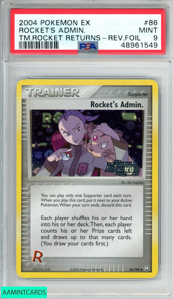 2004 POKEMON EX TEAM ROCKET RETURNS ROCKETS ADMIN. #86 REVERSE FOIL PSA 9 MINT 48961549