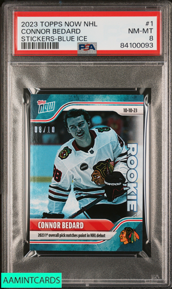 2023 TOPPS NOW NHL STICKERS CONNOR BEDARD #1 BLUE ICE 8 OF 10 ROOKIE RC PSA 8 84100093