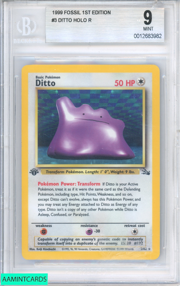 1999 POKEMON FOSSIL 1ST EDITION DITTO HOLO R #3 BGS 9 MINT 0012683982